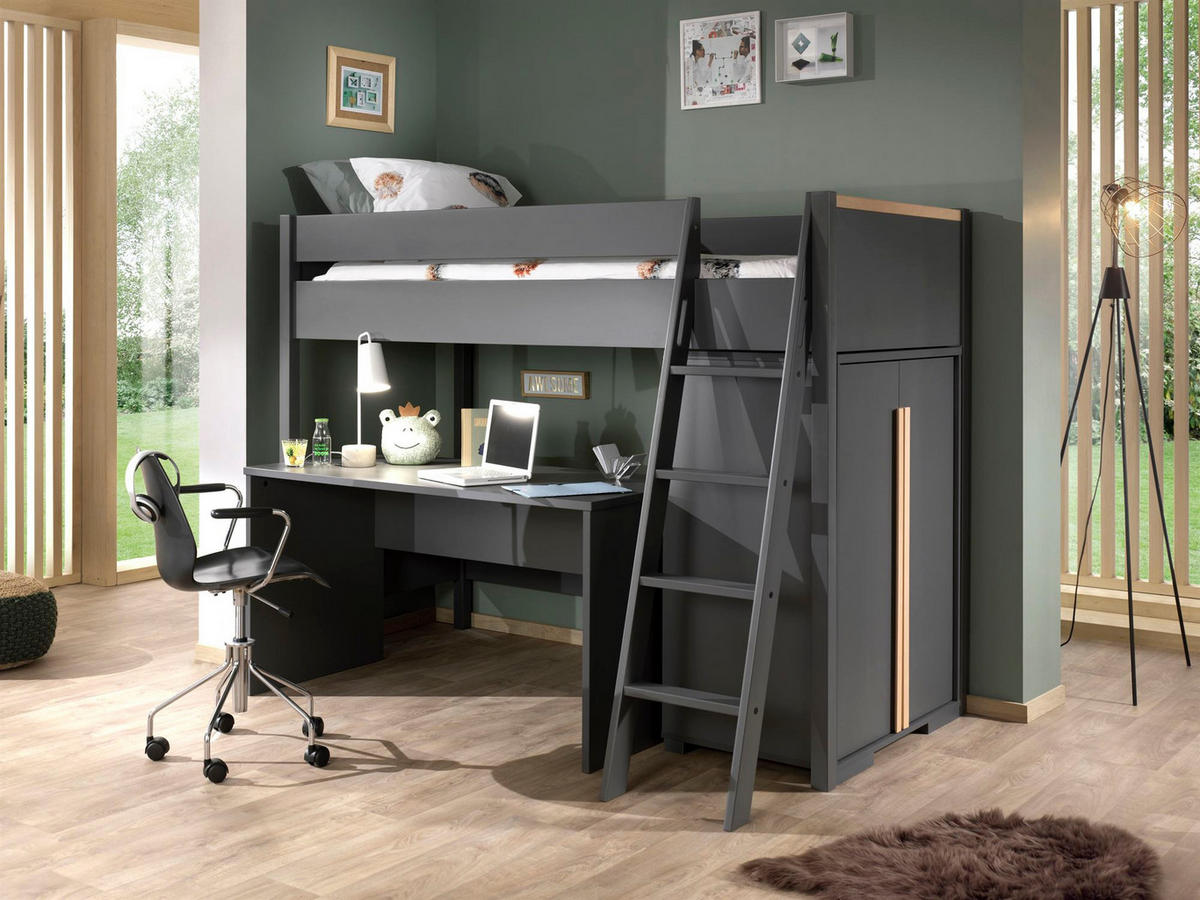 KINDERZIMMER Set Kariotta 2 Holzwerkstoff + Massivholz Anthrazit/Buche - Anthrazit, Holz (220/160/120cm) - 58aufmkessel
