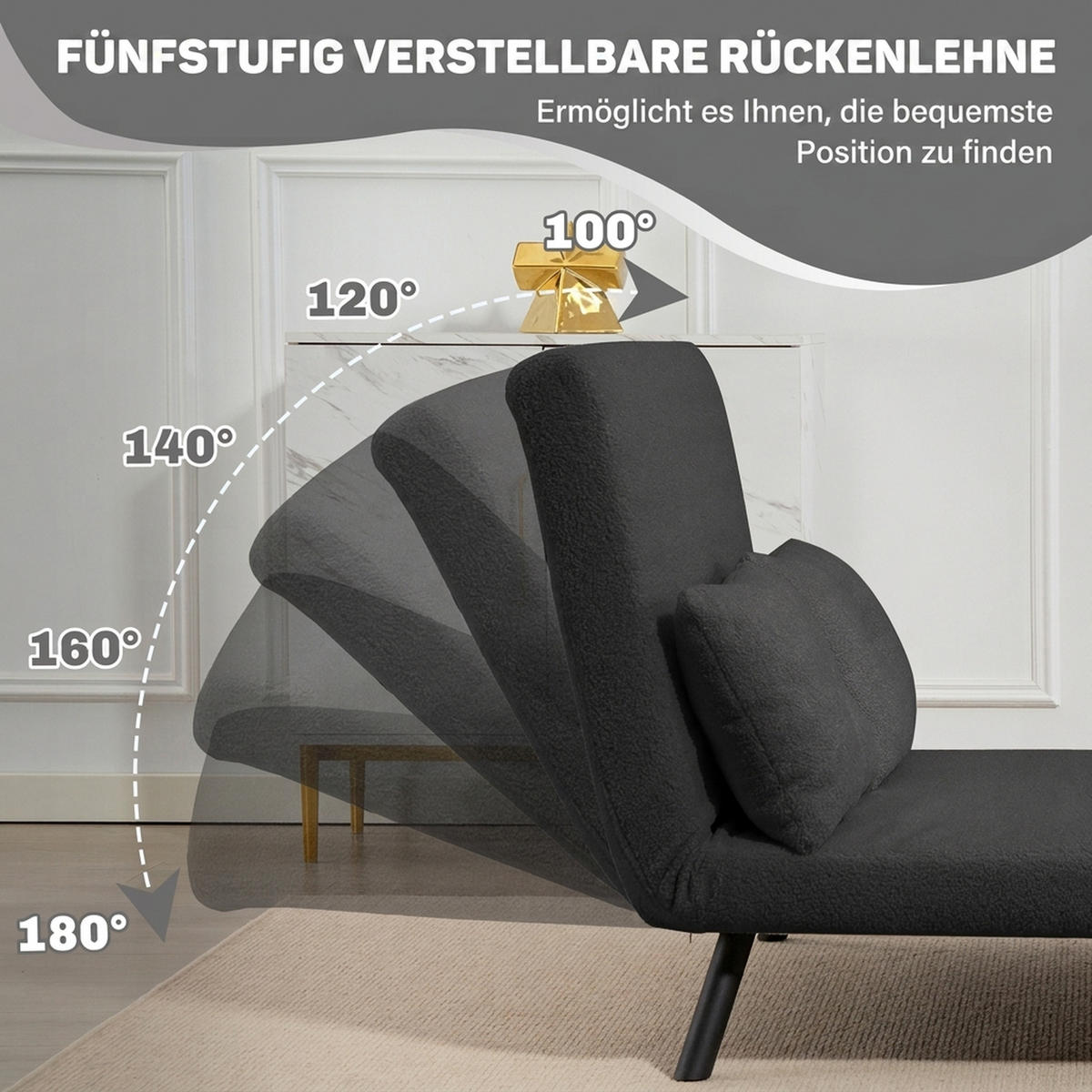 SCHLAFSOFA Stahl Polyester Dunkelgrau - Dunkelgrau/Beige, Holz/Textil (73/81/102cm) - HOMCOM