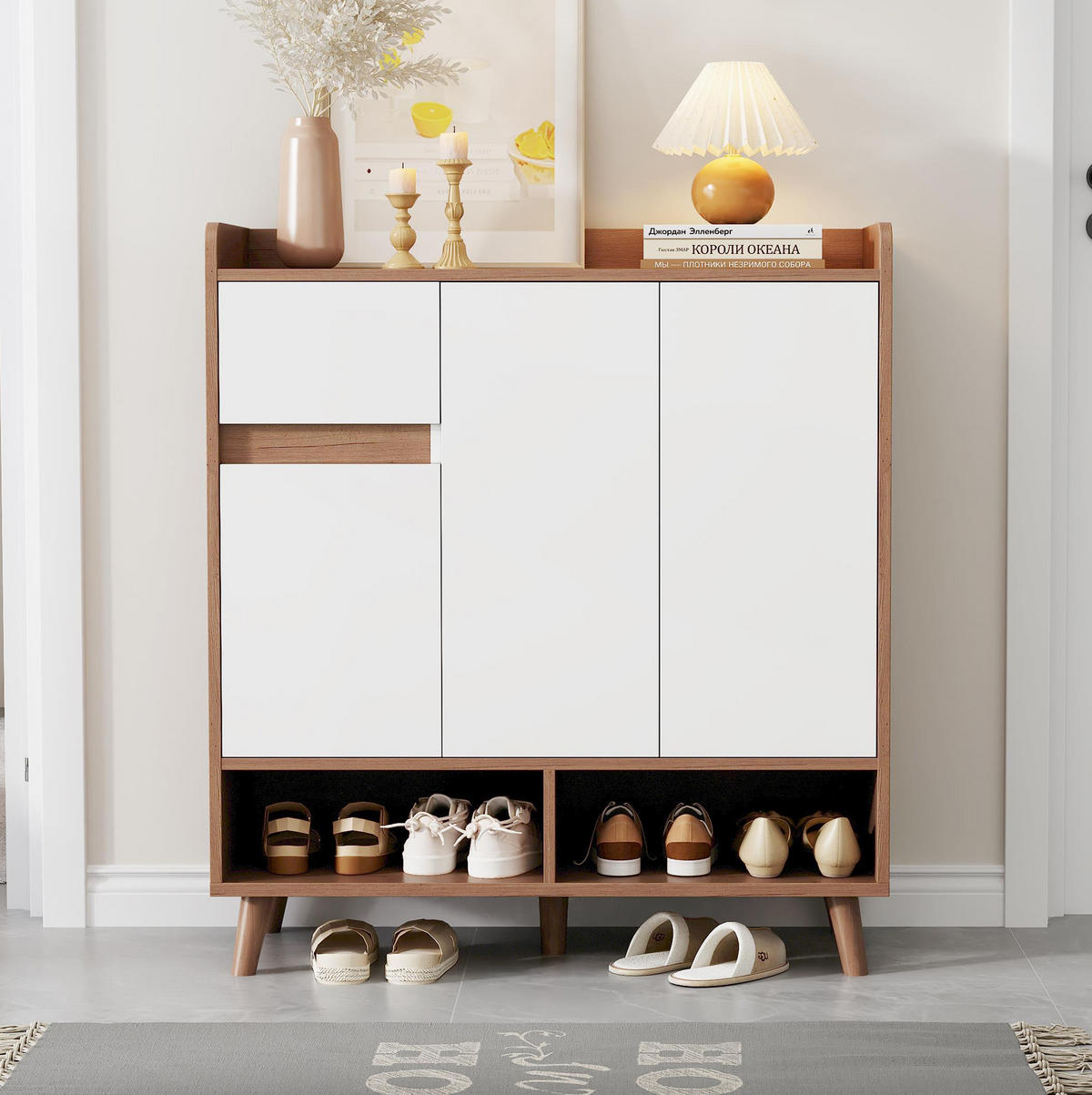 SCHUHSCHRANK aus Spanplatte 90x35x99cm in Weiß mit verstellbaren Einlegeböden - Weiß, Holzwerkstoff (90/99/35cm) - Modfu