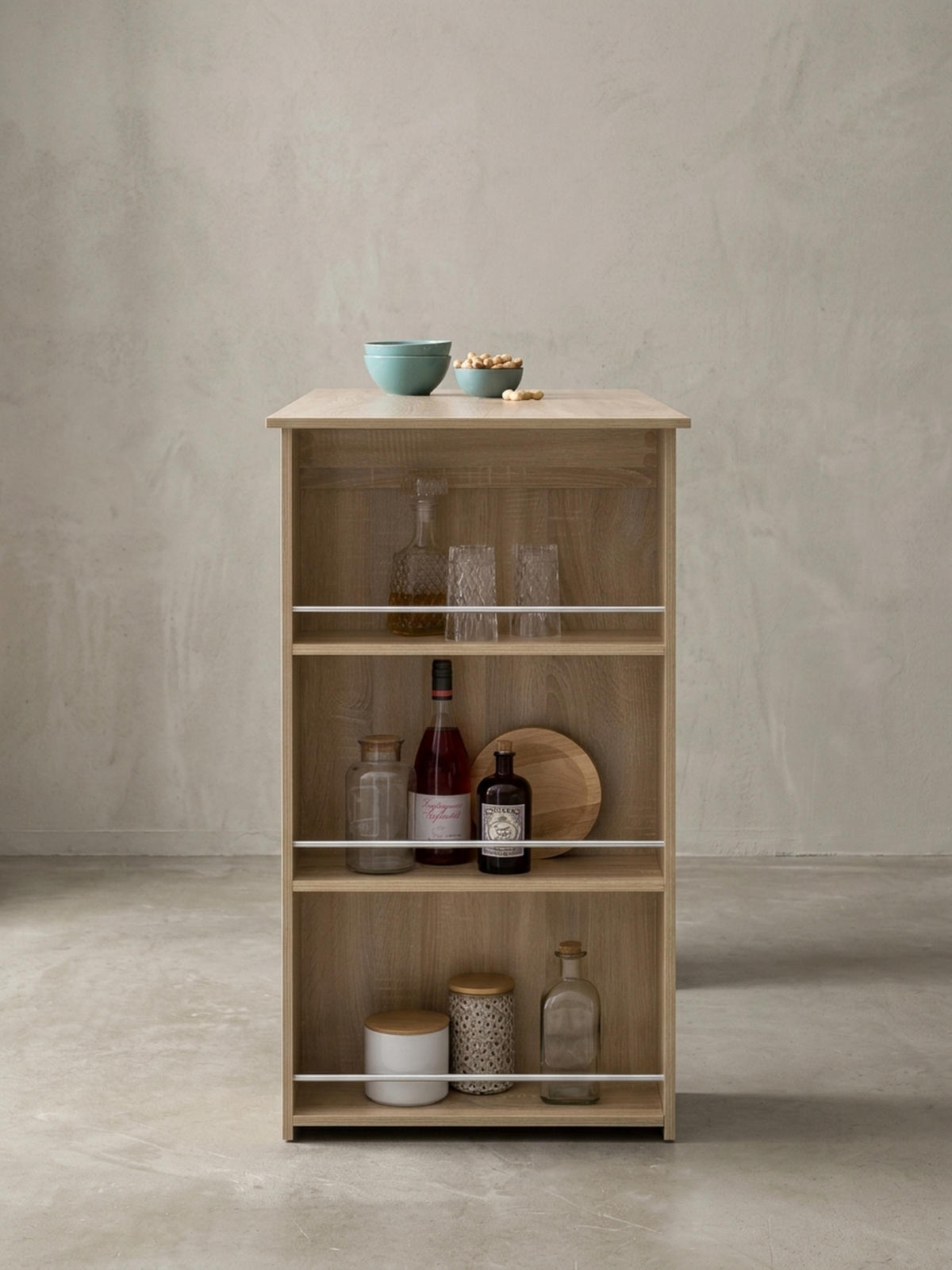 KÜCHENTRESEN GANDER Edelstahl 3 Fächer Ablage, Beige 120x60x107 cm - Beige, Holz/Metall (60/120/107cm) - KADIMA DESIGN