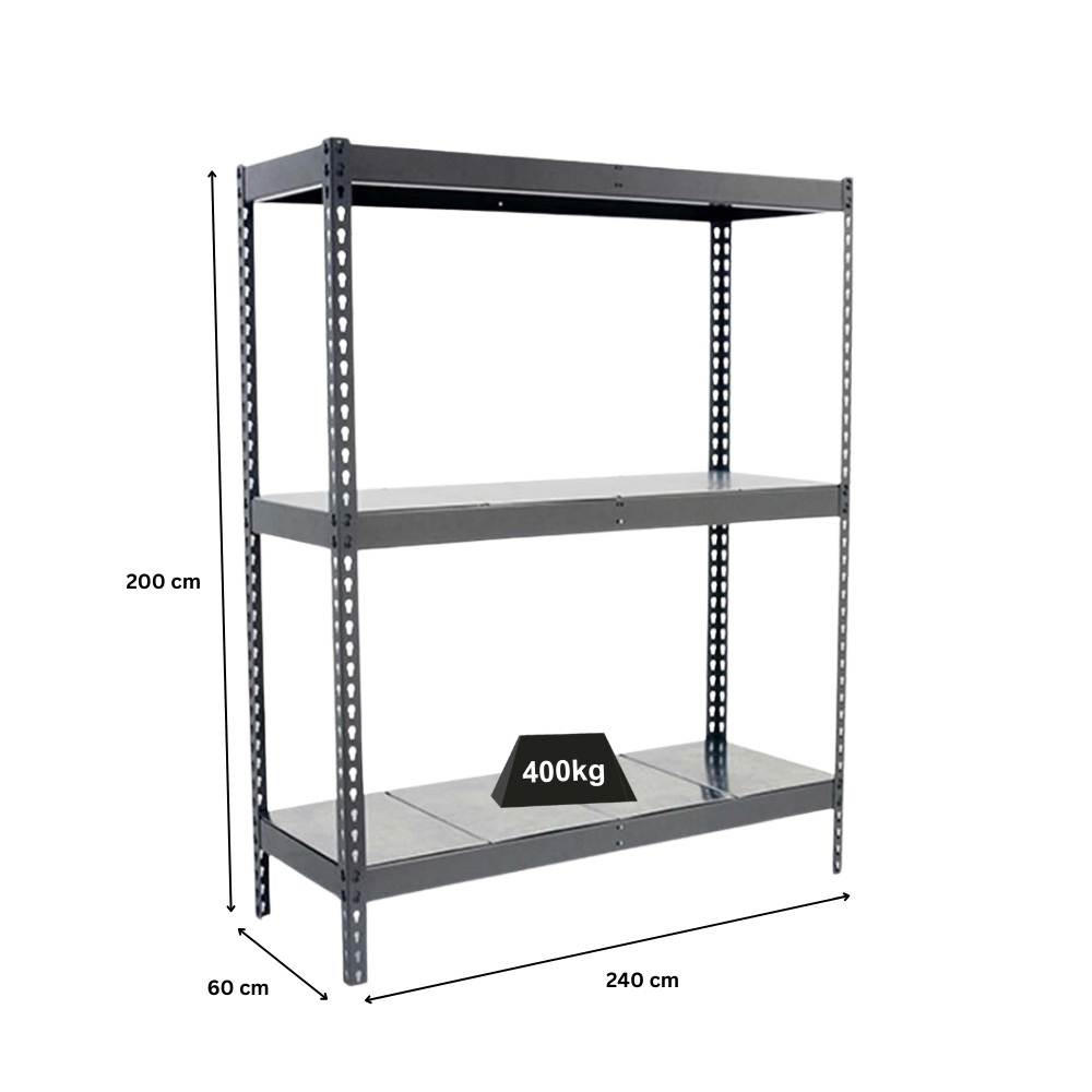 SCHWERLASTREGAL METAL BEAST THREE | HxBxT 200x240x60cm | Fachlast 400kg | Grau - Grau, Metall (240/200/60cm) - PROREGAL
