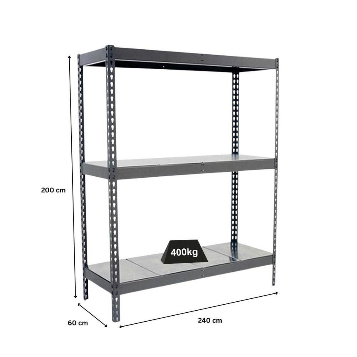 SCHWERLASTREGAL METAL BEAST THREE | HxBxT 200x240x60cm | Fachlast 400kg | Grau - Grau, Metall (240/200/60cm) - PROREGAL