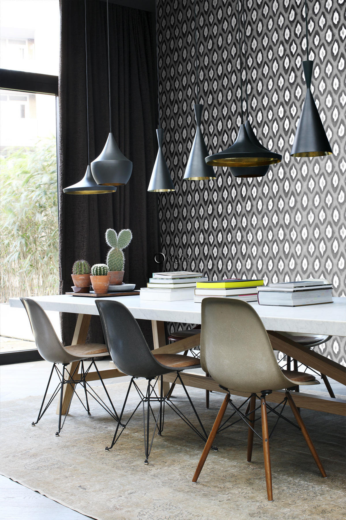 TAPETE Ikat-Motiv 53 cm x 10.05 m - Schwarz, Papier (53/1000cm) - Origin Wallcoverings