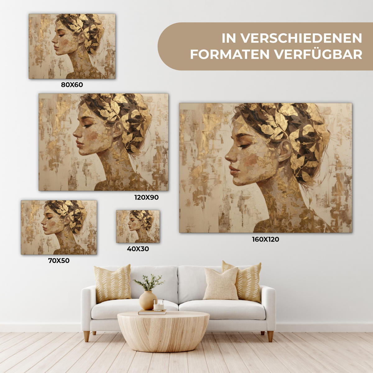 LEINWANDBILD Frau - Gold - Abstrakt - Textur Wandbilder 80x60 cm - Goldfarben, Textil (80/60cm) - MuchoWow