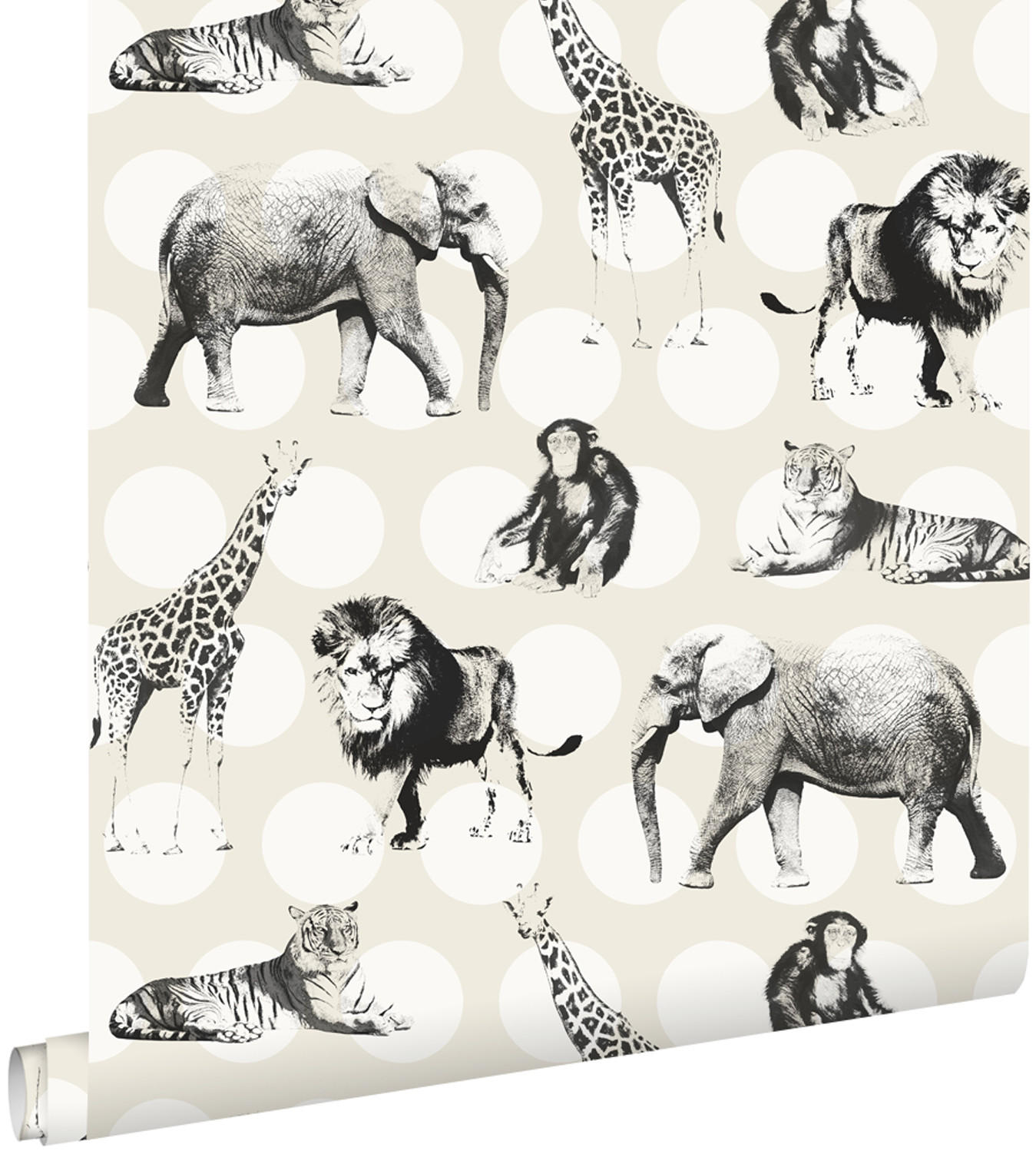 TAPETE Tiere auf großen Punkten 53 cm x 10.05 m - Weiß, Papier (53/0.1cm) - ESTAhome