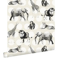 TAPETE Tiere auf großen Punkten 53 cm x 10.05 m - Weiß, Papier (53/0.1cm) - ESTAhome