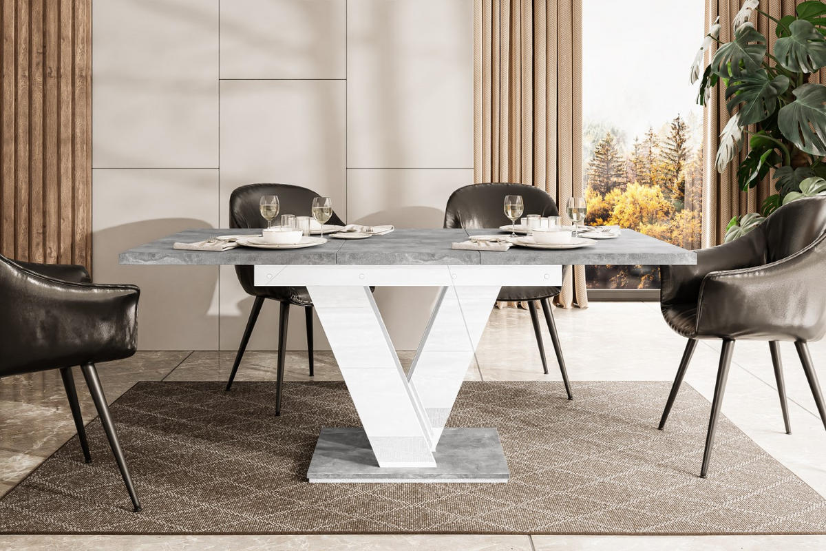 ESSTISCH ausziehbar 120 -160x80x75 cm - Betonoptik / Hochglanz Weiß - ASIV - Grau, Holzwerkstoff (120/80/75cm) - ALTDECOR