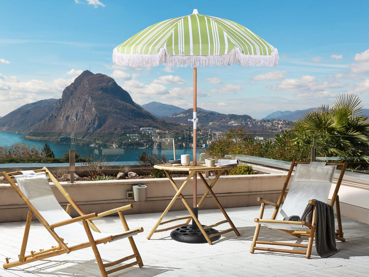 SONNENSCHIRM grün/weiß mit Volant 150 cm Mondello - Hellbraun/Weiß, Textil (150/150cm) - Beliani