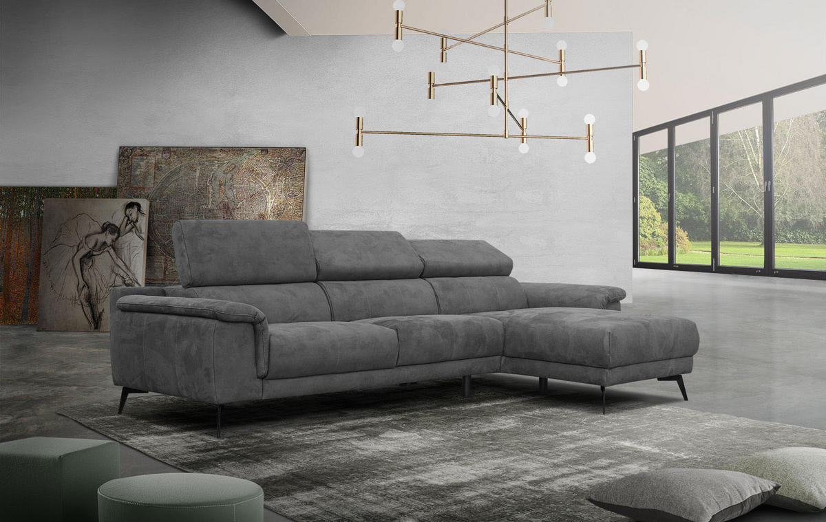 ECKSOFA FIERO 4-Sitzer, dunkelgrau - Dunkelgrau/Schwarz, Holzwerkstoff/Textil (288/170cm) - Courtois Laville