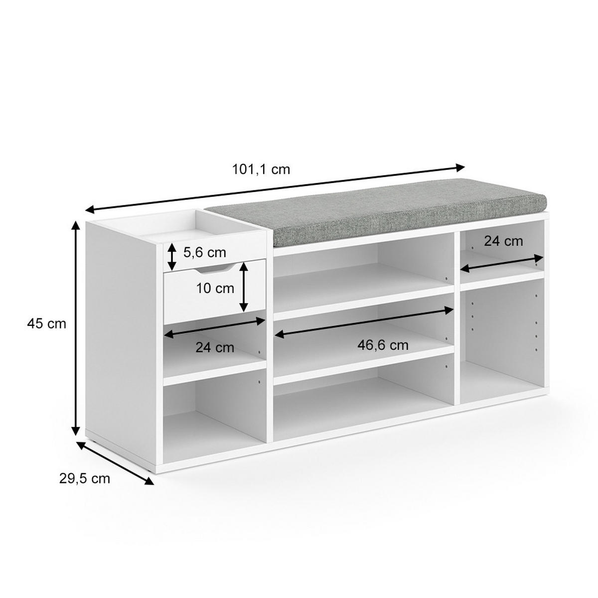 SCHUHBANK Eleon Weiß 101.1 x 45 cm - Weiß, Holzwerkstoff (101.1/45/29.5cm) - Vicco