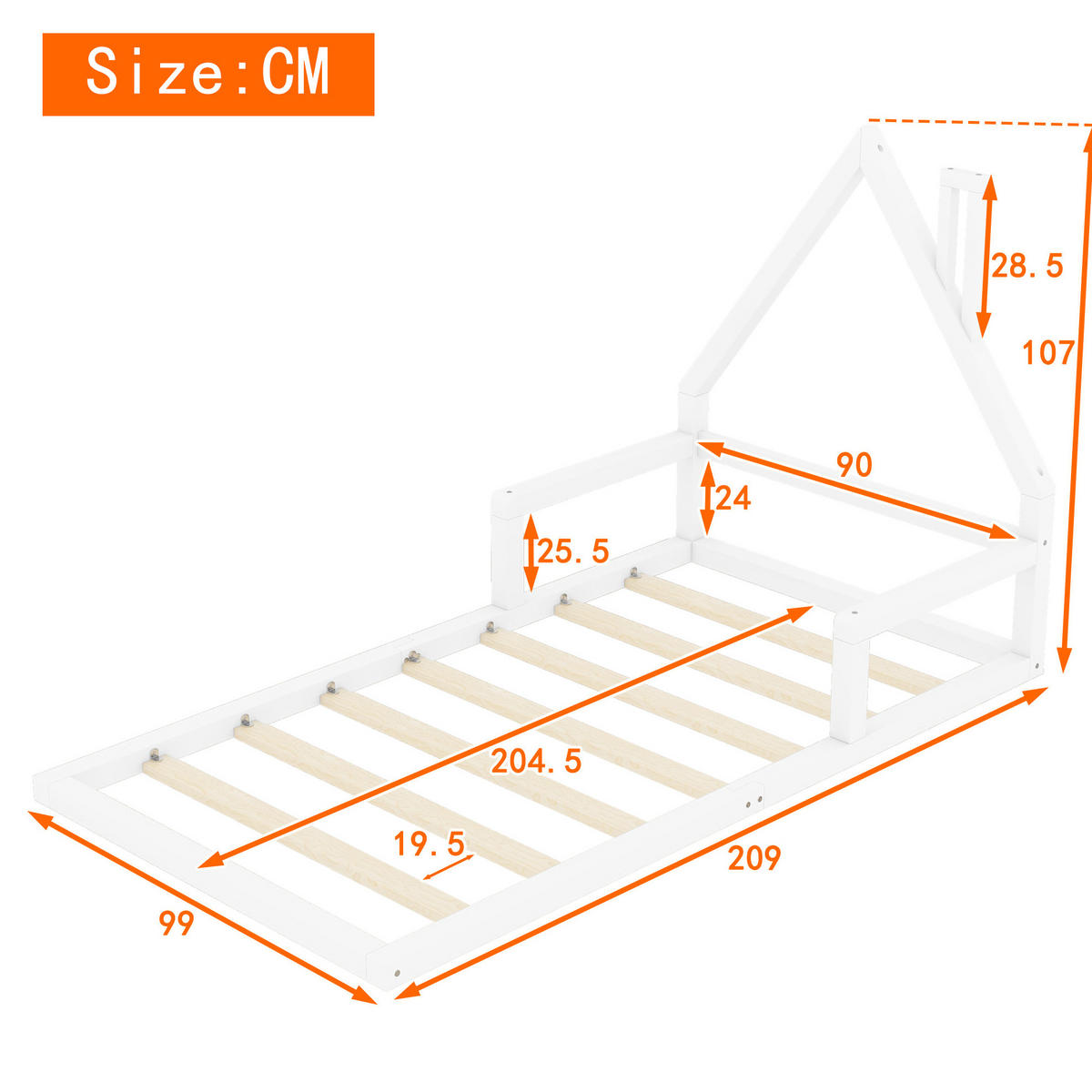 DOMČEKOVÁ posteľ 90/200 cm borovica a MDF biela, v tvare domčeka - biela, drevo (90/200cm) - BEAOK