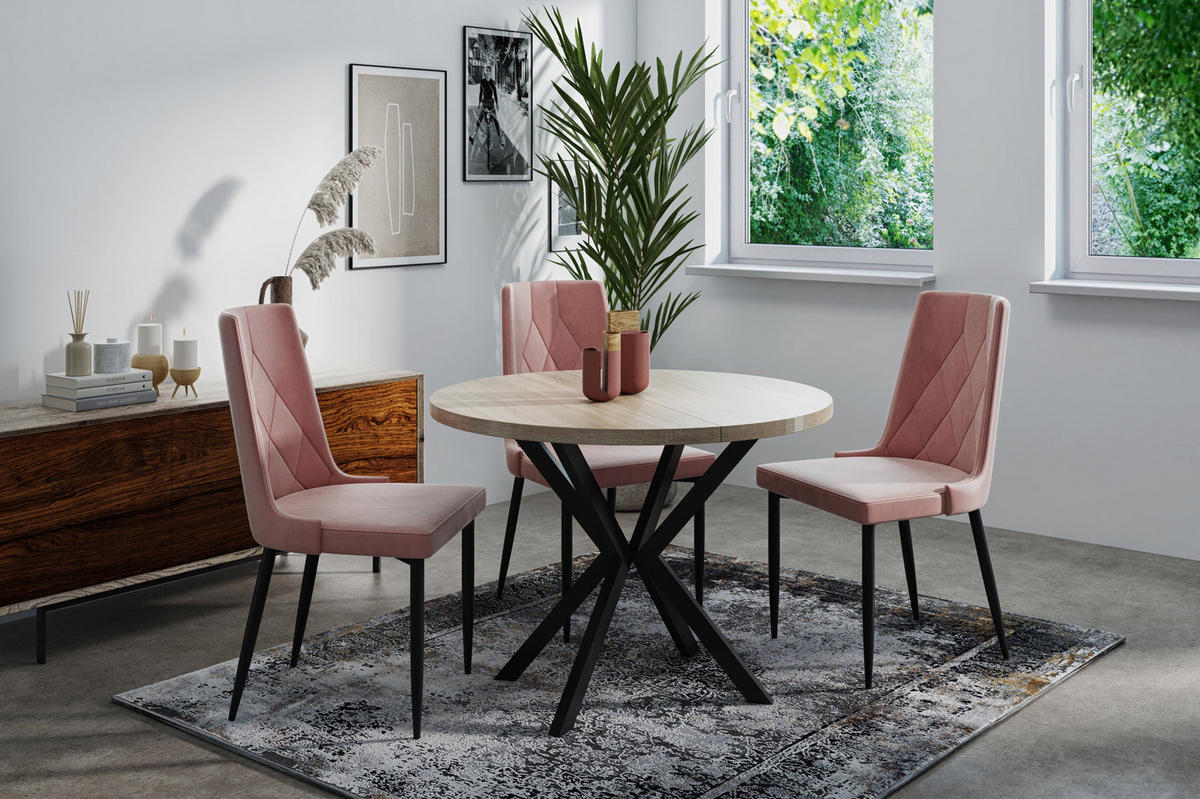 ESSTISCH Valeo runder ausziehbarer, Sonoma Eiche 120-200/120/76 cm - Schwarz/Braun, Holzwerkstoff/Metall (120/200/76cm) - WFL GROUP