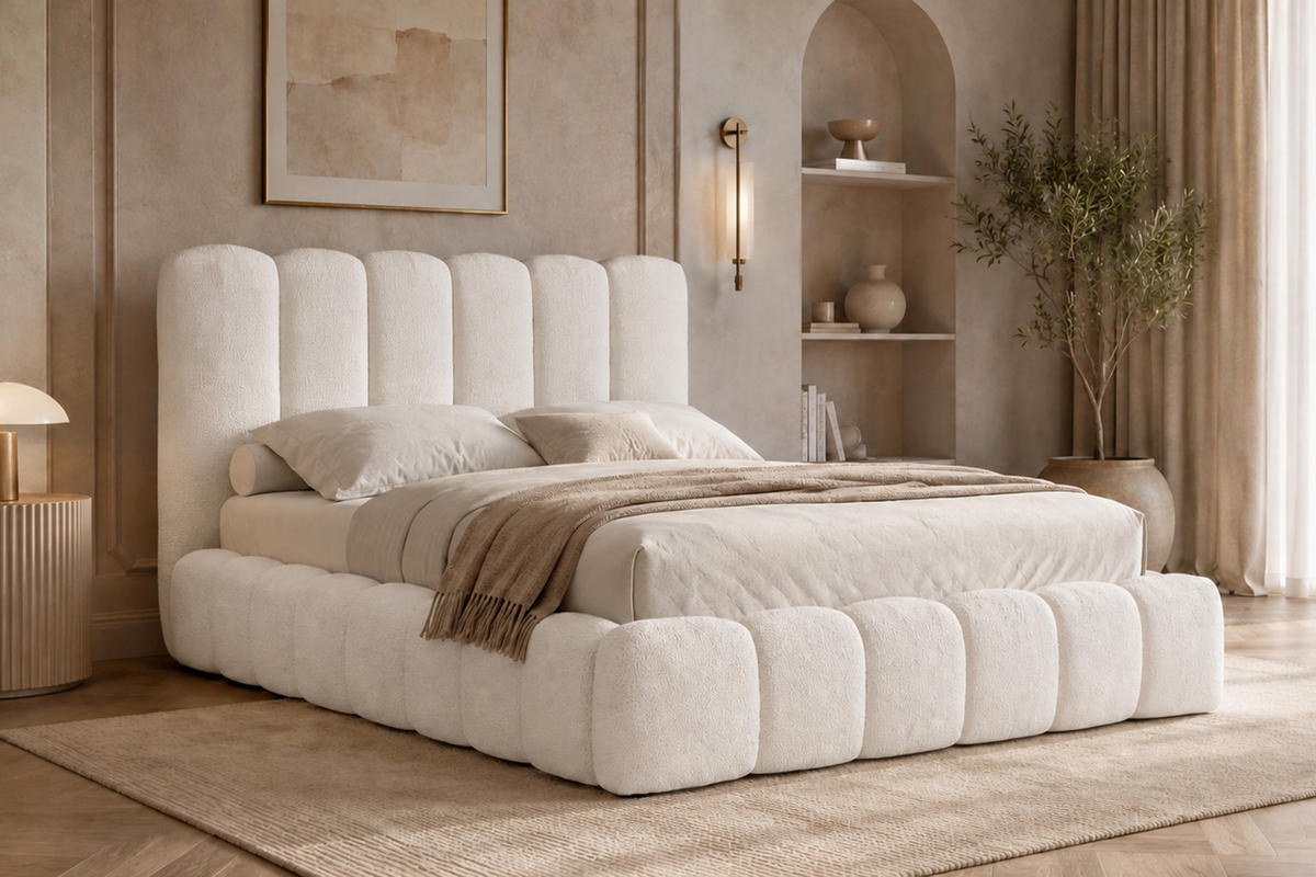 POLSTERBETT Mit Bettkasten, Chenille-Stoff Catch Me, Creme, 140x200 cm, CANDE - Creme, Holz (140/200cm) - Kaiser Möbel