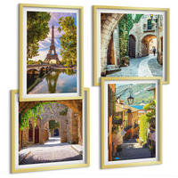 BILDER SET 4er Set - 50x50 cm & 40x60 cm Goldrahmen - Eiffels Straßenarchitektur - Goldfarben, Kunststoff (50/50cm) - TULUP