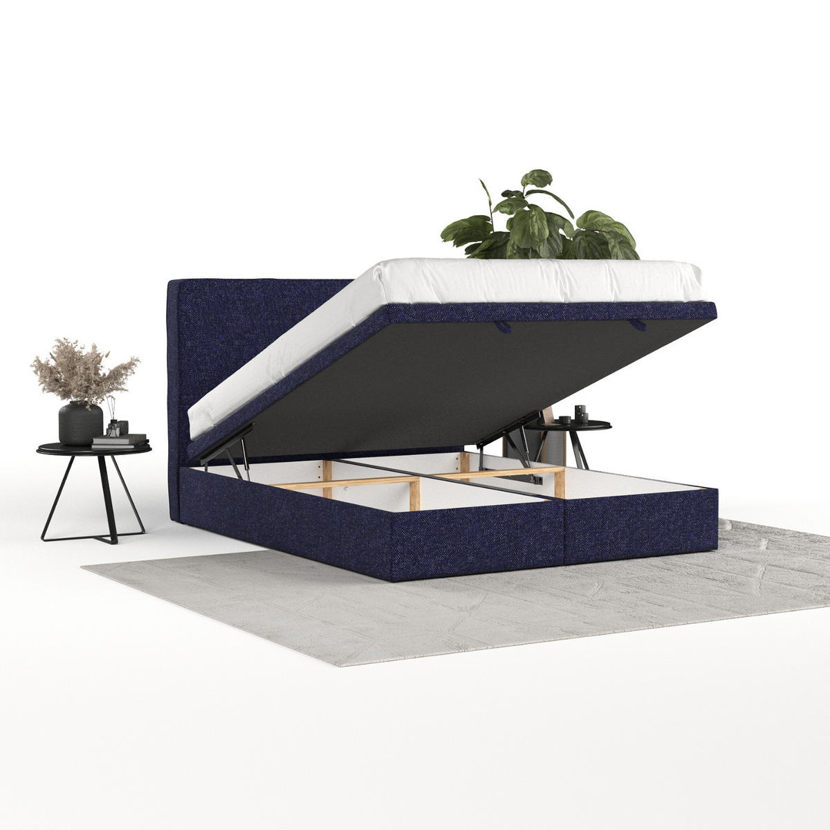 POLSTERBETT Hush mit Stauraum 120/200 cm Marineblau im Alta Stoff - Schwarz/Dunkelblau, Holz/Holzwerkstoff (120/200cm) - AltaBeds