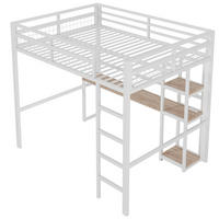 HOCHBETT 140/200 cm DE-04469, mit Schreibtisch und mehreren Regalen in Weiß - Weiß, Metall (140/200cm) - ComfortXL