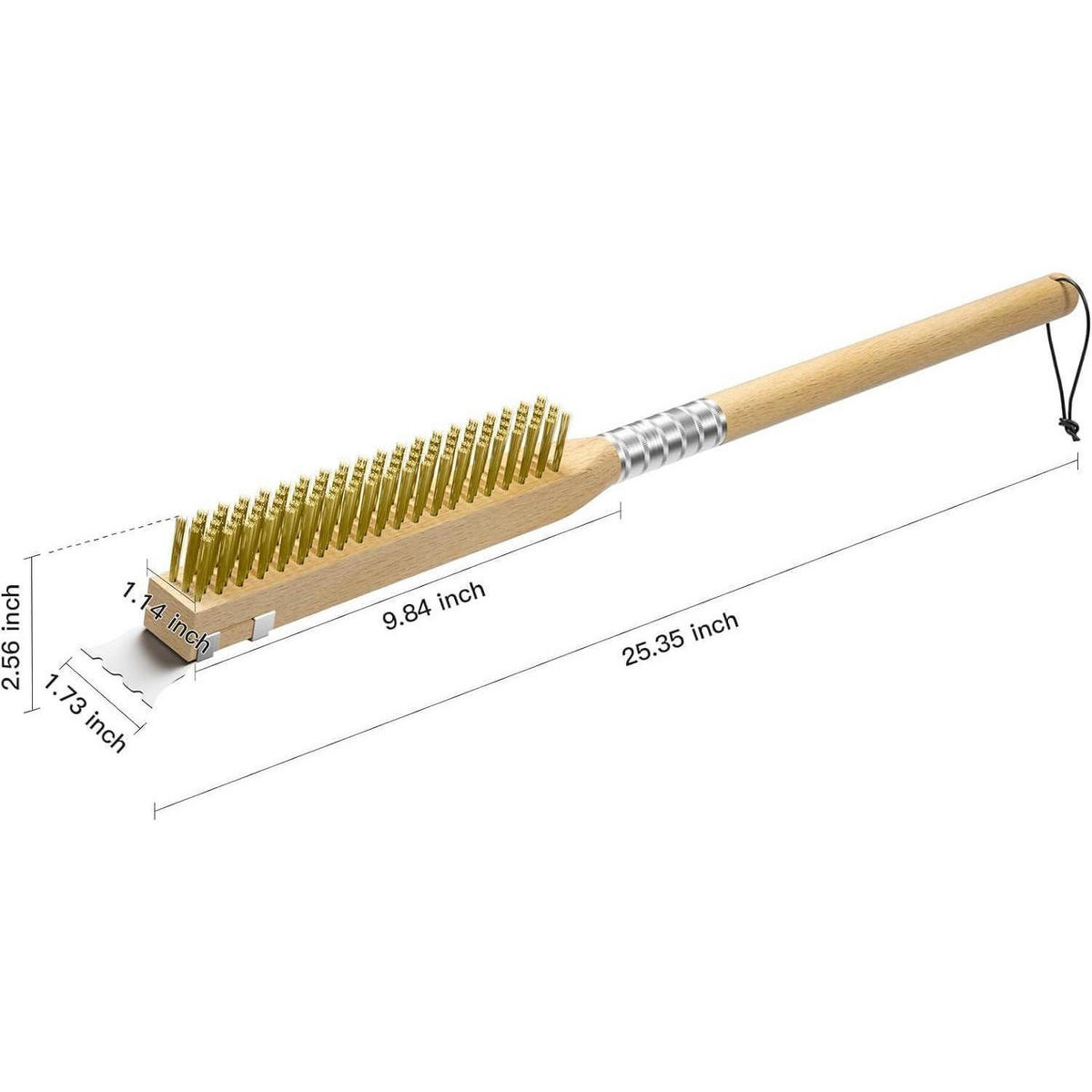 PIZZAOFENBÜRSTE mit Schaber Messingborsten Holzgriff 63,5 cm - Braun, Holz (9.8/5.2/63.5cm)