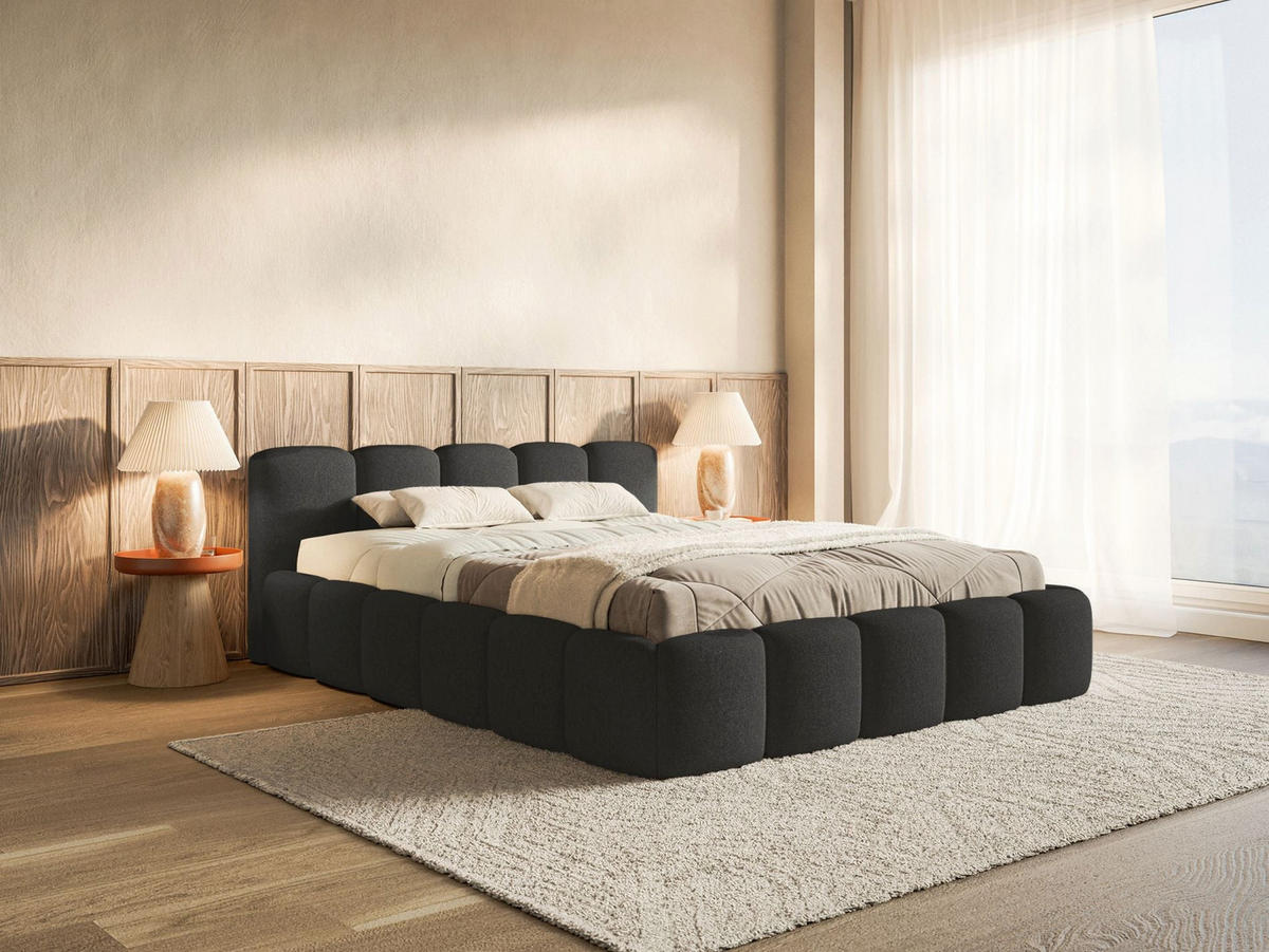 POLSTERBETT Cloudy Low Graphit Chenillebezug 200x200 - Graphitfarben, Textil (200/200cm) - Selsey