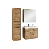 BADMÖBEL-SET Canavas I mit blauer LED Beleuchtung - Schwarz/Braun, Holzwerkstoff/Metall (30/130/35cm) - MIRJAN24