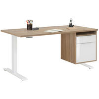 SCHREIBTISCH mit Hängecontainer Weiß und Eiche Sonoma 150x80cm, elektrisch höhenverstellbar – von MAJA Möbel – Container rechts - Weiß, Holzwerkstoff (80/150/70.5cm)