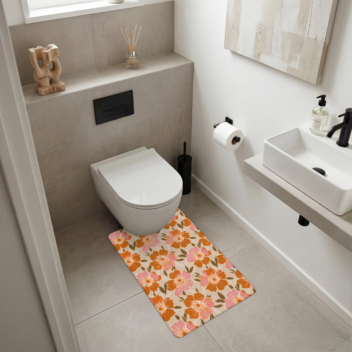WC-VORLEGER Blumen - Motiv - Retro WC Teppich 50x80 cm - Multicolor, Kunststoff/Textil (50/1cm) - OnlyWow