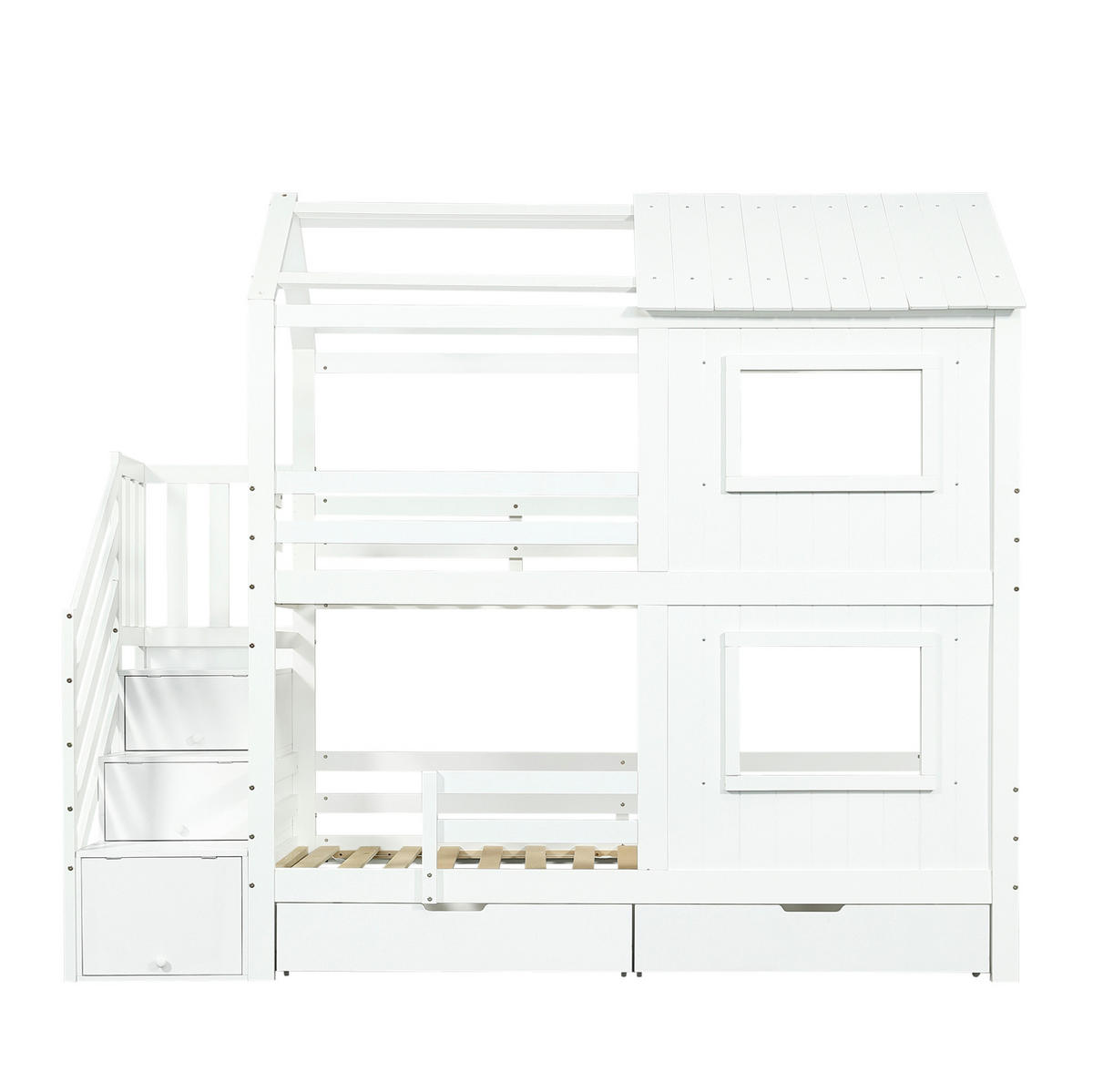 ETAGENBETT 90/200 cm Weiß mit Treppenschrank und Schublade ohne Matratze - Weiß, Holz (90/200cm) - MIVRAY