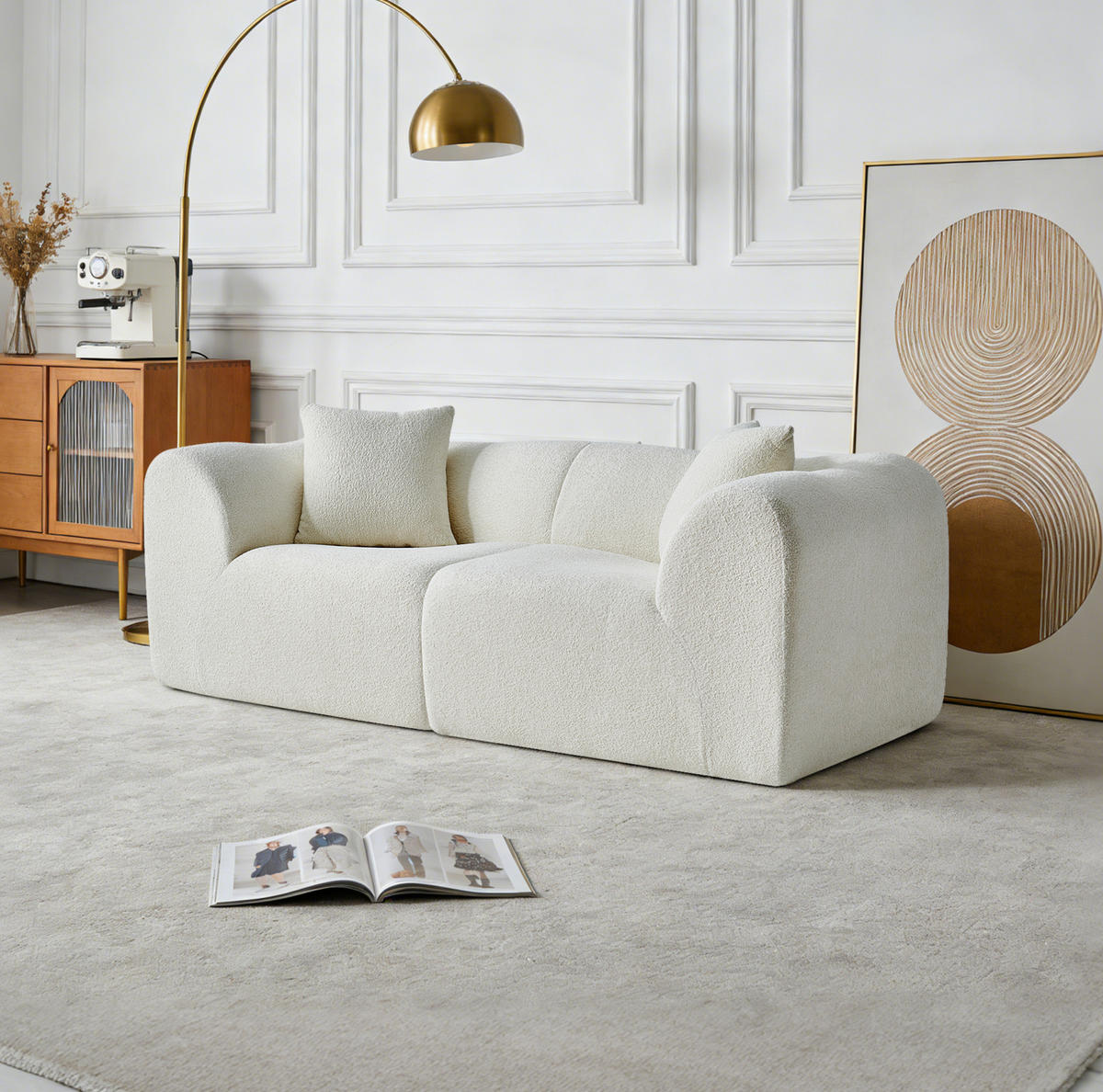 2-SITZER 193/87/67 cm beige aus Samtstoff mit 2 Kissen - Beige, Textil (87/67/193cm) - OKWISH