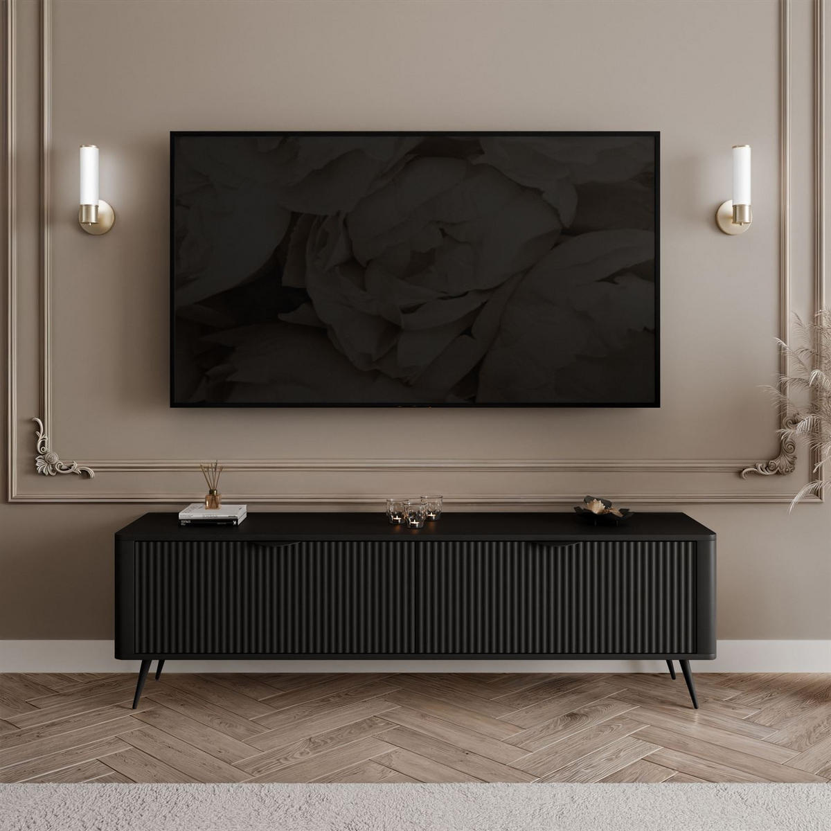 TV-UNIT SCARLETT 2D 163 CM SCHWARZ - Schwarz, Holzwerkstoff (163/51/38cm) - Lookway