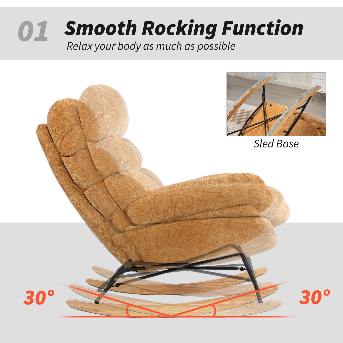 SCHAUKELSTUHL Schaukelsessel Schneidersitz mit Rückenlehne Chenille-Optik - Gelb/Creme, Textil (80/91/103cm) - HOMCOM