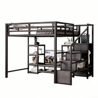 HOCHBETT 140/200 cm aus Metall mit TV-Ständer und Steckdose, Schwarz - Schwarz, Metall (140/200cm) - OKMYHOME