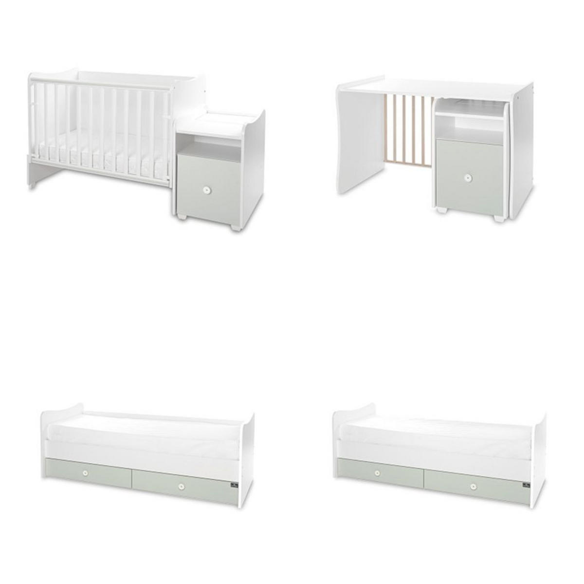 BABYBETT Trend Plus grün 110 x 62 cm, 70 x 160 cm, Schaukelfunktion, Kommode, Schubladen - Grün, Holzwerkstoff (62/110cm) - Lorelli