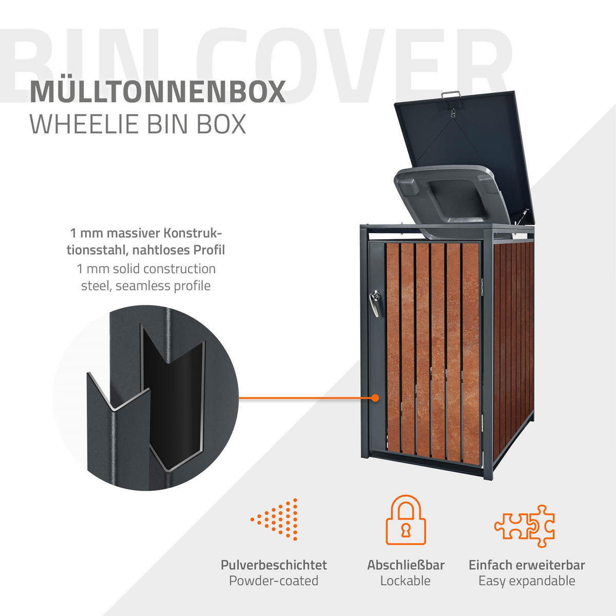 MÜLLTONNENBOX 1er Anthrazit-Rostoptik - Rotbraun, Metall (80/116.3/68cm) - ML-DESIGN