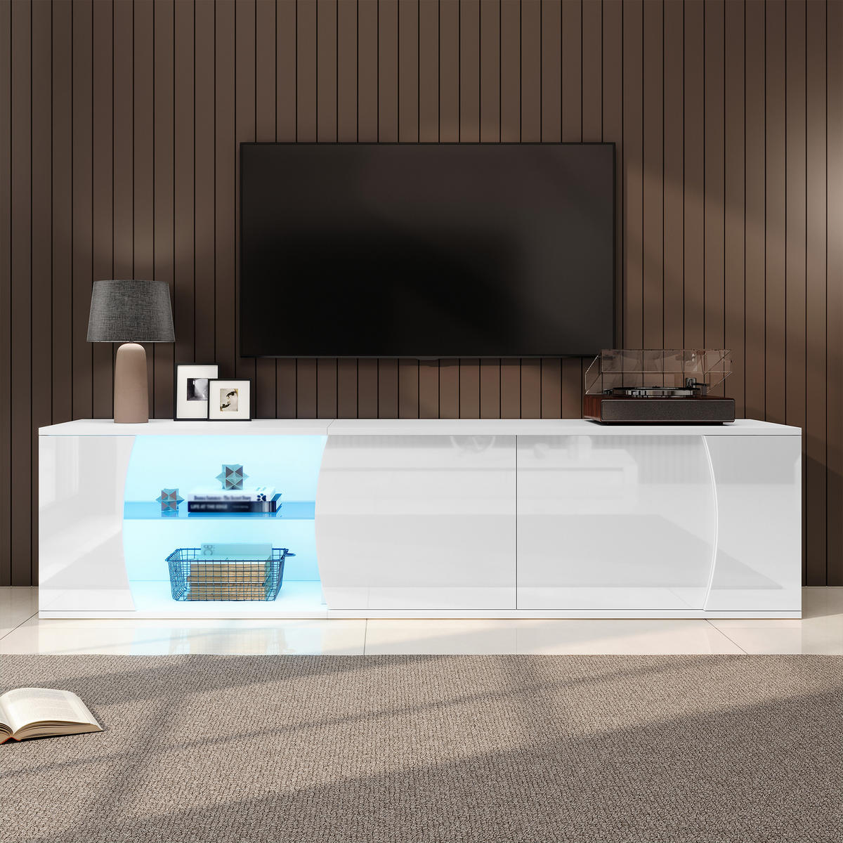 TV-LOWBOARD 180x40x45 cm Glas 3 Türen LED Entertainment - Weiß, Holzwerkstoff (40/45/180cm) - FLIEKS