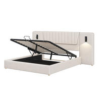 POLSTERBETT 180x200 cm in Beige mit hydraulischem Stauraum, Leselampen und USB-Anschlüssen - Beige, Textil (180/200cm) - IVMEU