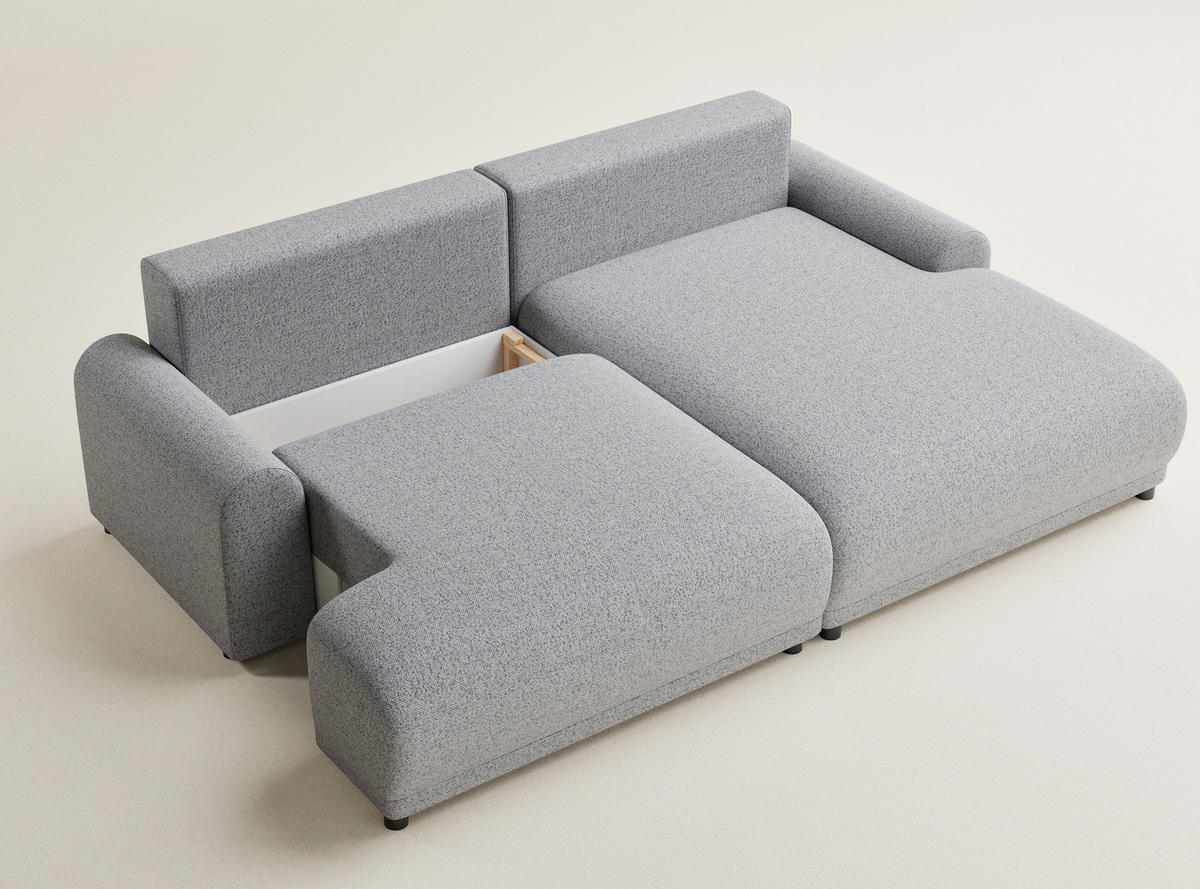 ECKSOFA MIT SCHLAFFUNKTION Tallin Hellgrau Webstoff - Hellgrau/Schwarz, Holz/Holzwerkstoff (240/145cm) - Maison de Reve