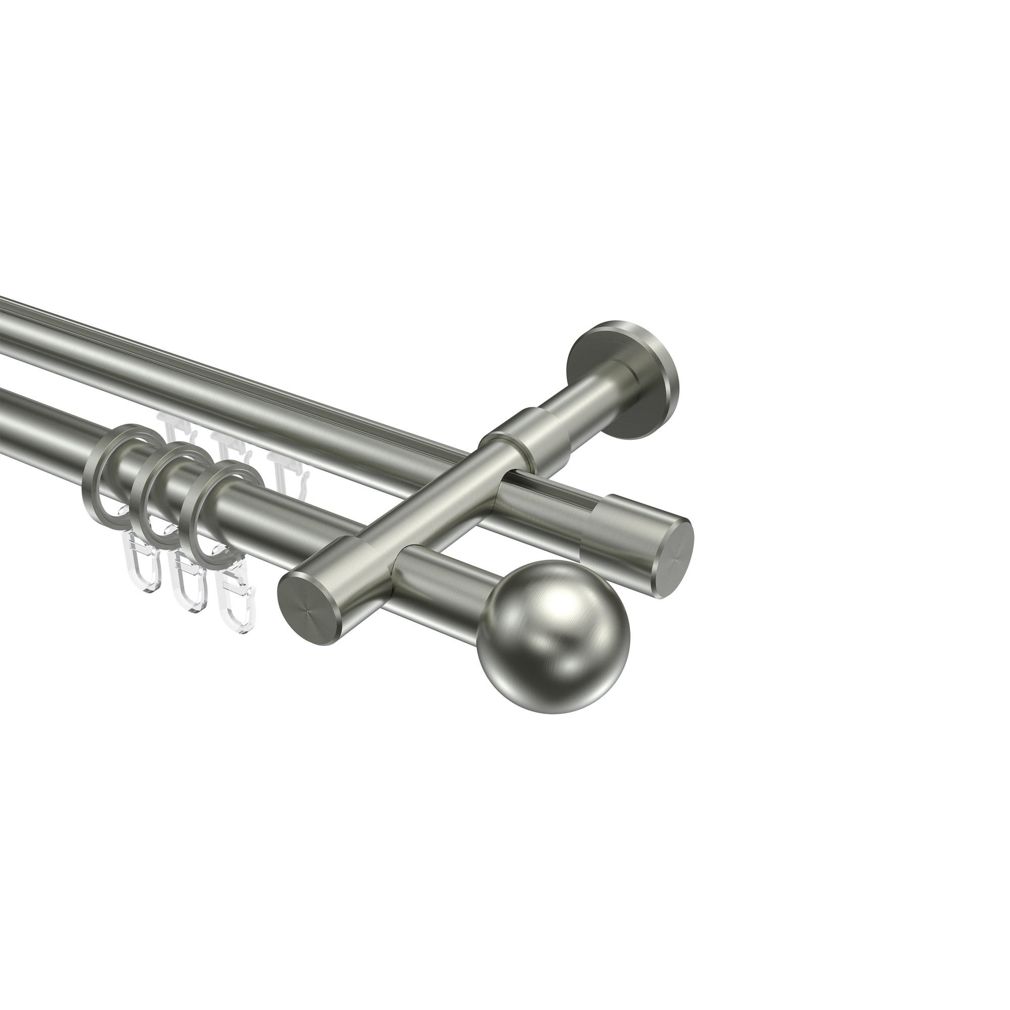 RUNDROHR-INNENLAUF-GARDINENSTANGEN-SET Prestige Luino 260 cm (geteilt in 2 x 130 cm), 2-läufig, 20 mm Ø Edelstahl-Optik - Edelstahlfarben, Metall (260cm) - INTERDECO