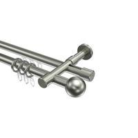 RUNDROHR-INNENLAUF-GARDINENSTANGEN-SET Prestige Luino 400 cm (geteilt in 2 x 200 cm), 2-läufig, 20 mm Ø Edelstahl-Optik - Edelstahlfarben, Metall (400cm) - INTERDECO