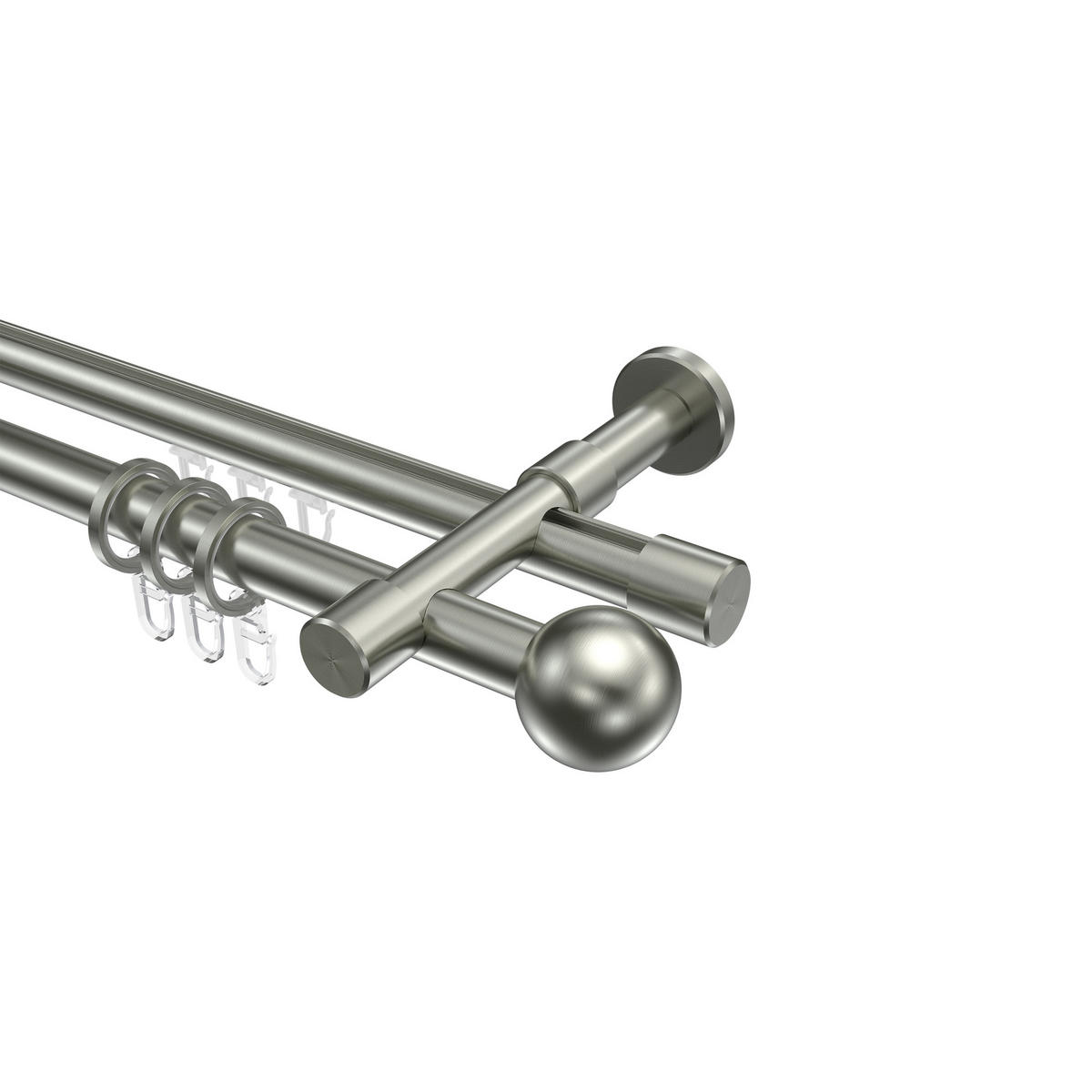 RUNDROHR-INNENLAUF-GARDINENSTANGEN-SET Prestige Luino 400 cm (geteilt in 2 x 200 cm), 2-läufig, 20 mm Ø Edelstahl-Optik - Edelstahlfarben, Metall (400cm) - INTERDECO
