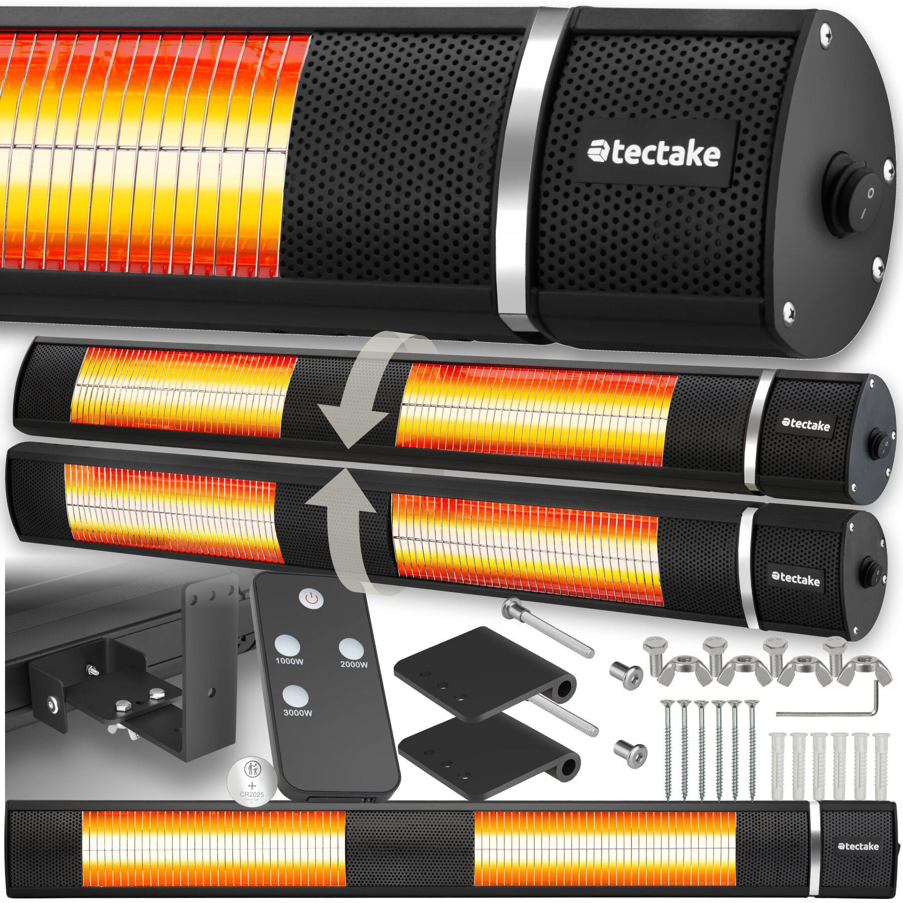 INFRAROTHEIZSTRAHLER Solaris Horizon,einfache Montage, 95 x 11 x 10,5 cm,schwarz - Schwarz, Metall (10.5/8/95cm) - tectake