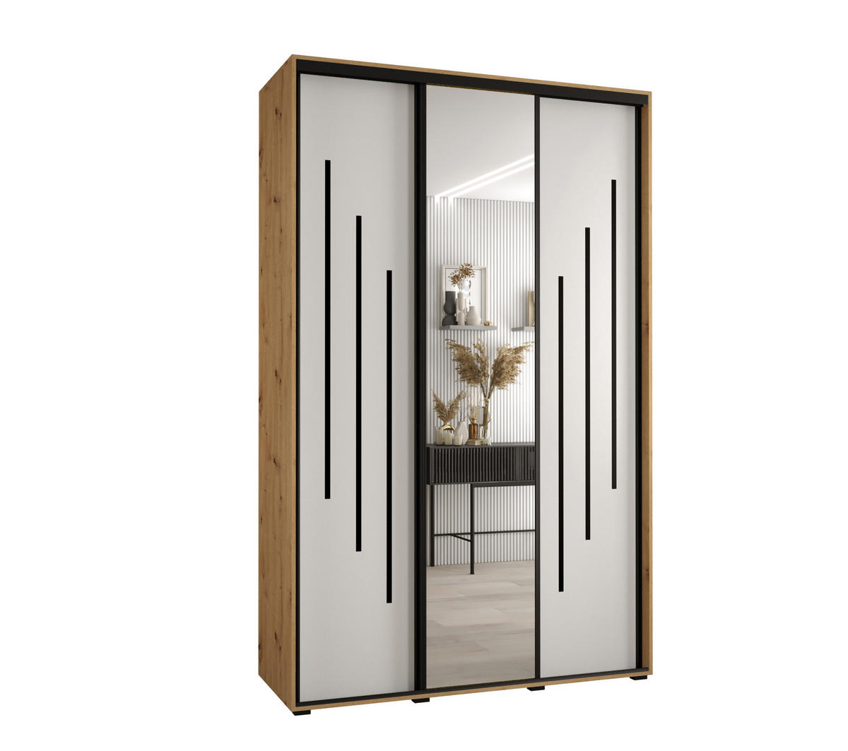 SCHWEBETÜRENSCHRANK 235,2/160/60 3-türig - Schwarz/Weiß, Holz/Metall (160/235/60cm) - Abiks Möbel