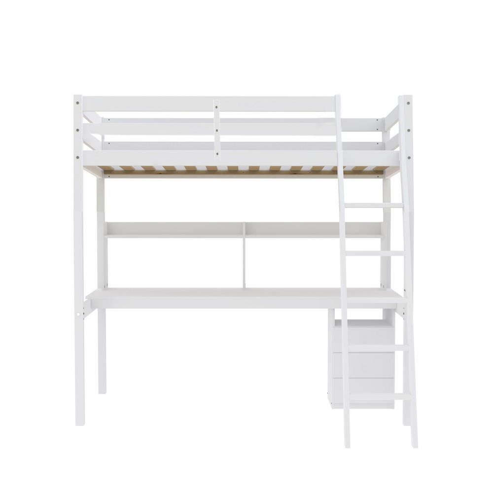 HOCHBETT STUDIO mit Schreibtisch Regal/ Hochbett 140x190 - Weiß - Weiß, Holz (140/190cm) - Weber Industries