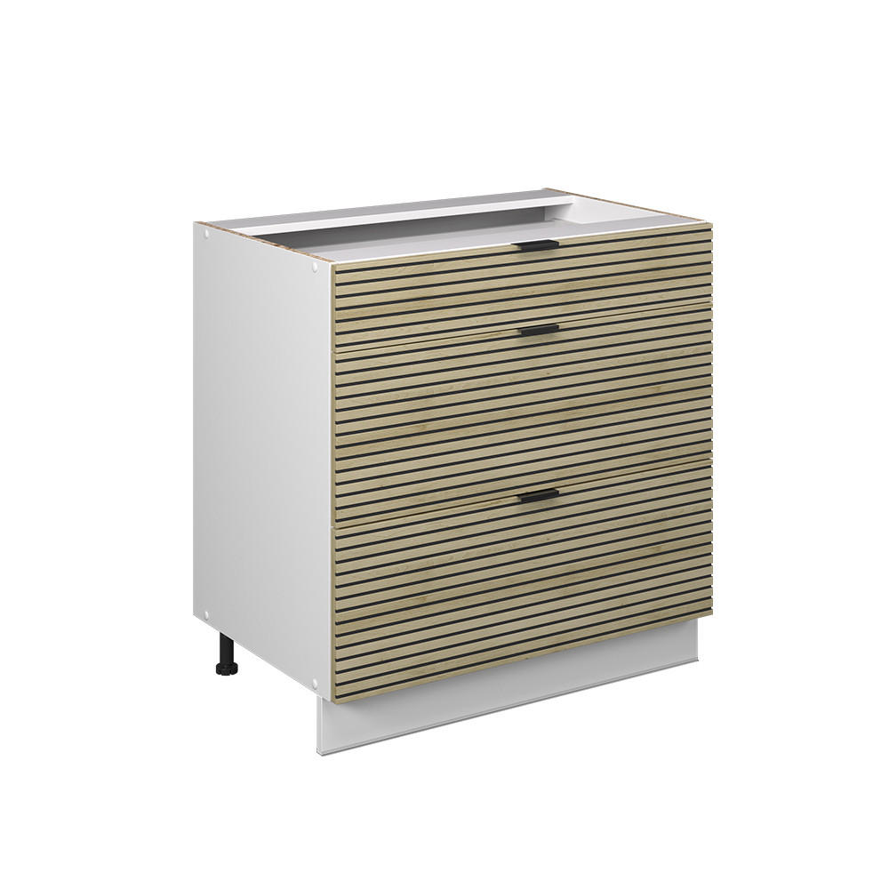 KÜCHENUNTERSCHRANK Fame-Line Eiche Paneel 80 cm mit 3 Schubladen, ohne Arbeitsplatte - Hellbraun/Eichefarben, Holzwerkstoff (80/82/51.6cm) - Vicco