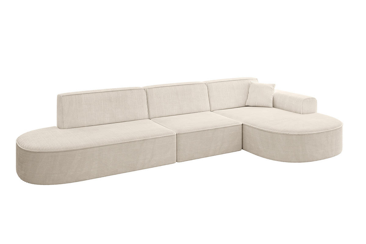 ECKSOFA Ottomane Rechts MARI-L2 - 317x163x73,5 cm Beige Cord - Beige/Schwarz, Holzwerkstoff/Kunststoff (317/163cm) - ALTDECOR