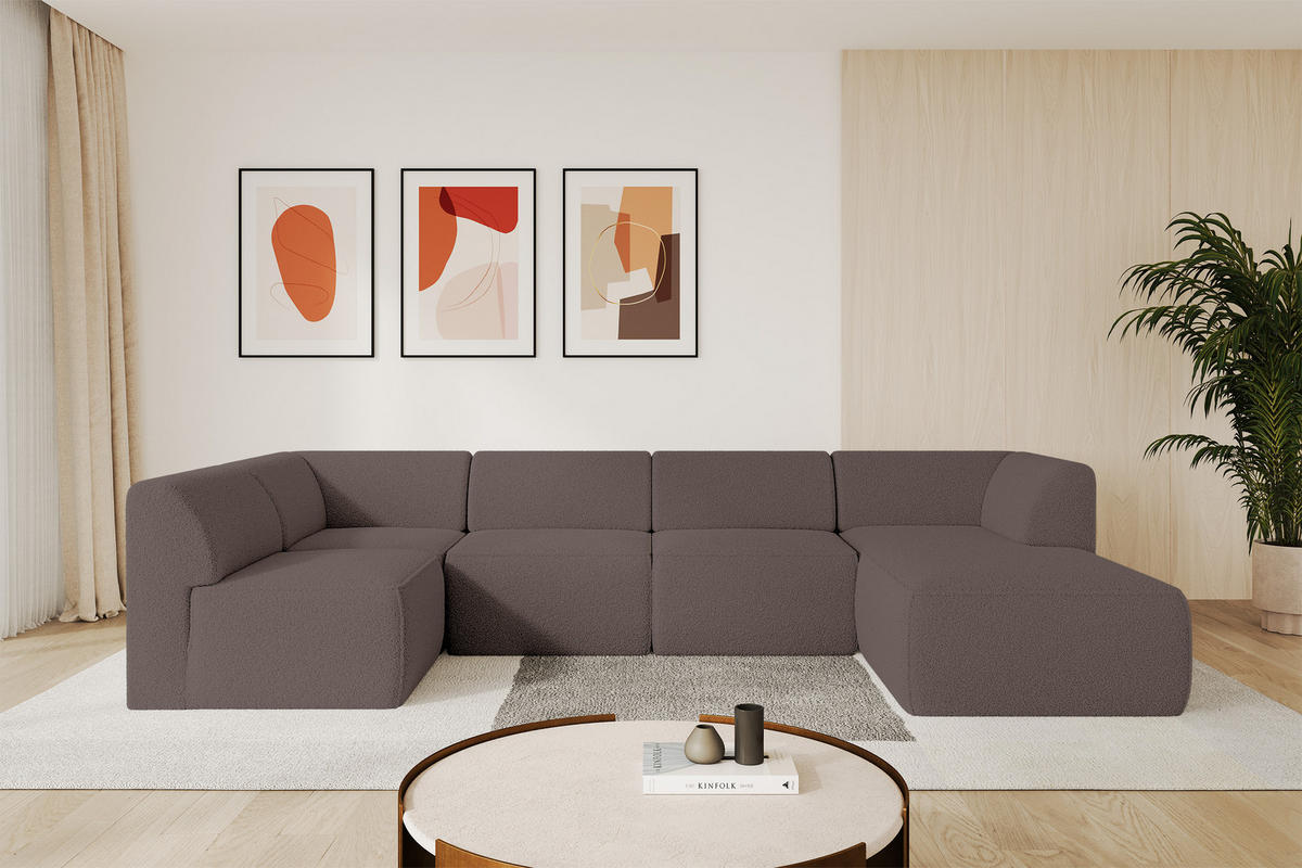 WOHNLANDSCHAFT Ottomane Rechts MOVO-L 345x180x78 cm Braun Bouclé - Braun, Holzwerkstoff/Kunststoff (180/78/345cm) - ALTDECOR