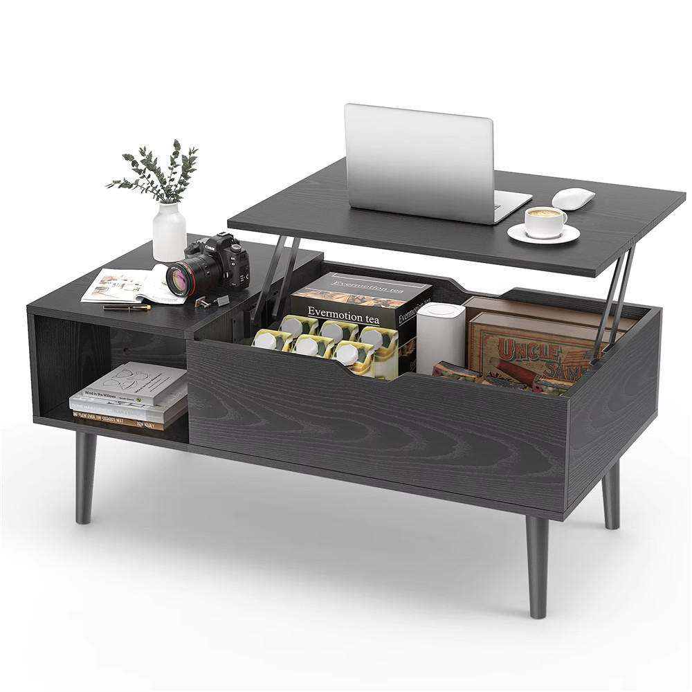 COUCHTISCH 100x50 cm Lift-Top mit Ablage Holz Schwarz - Schwarz, Holz (50/100/60cm) - Kaket