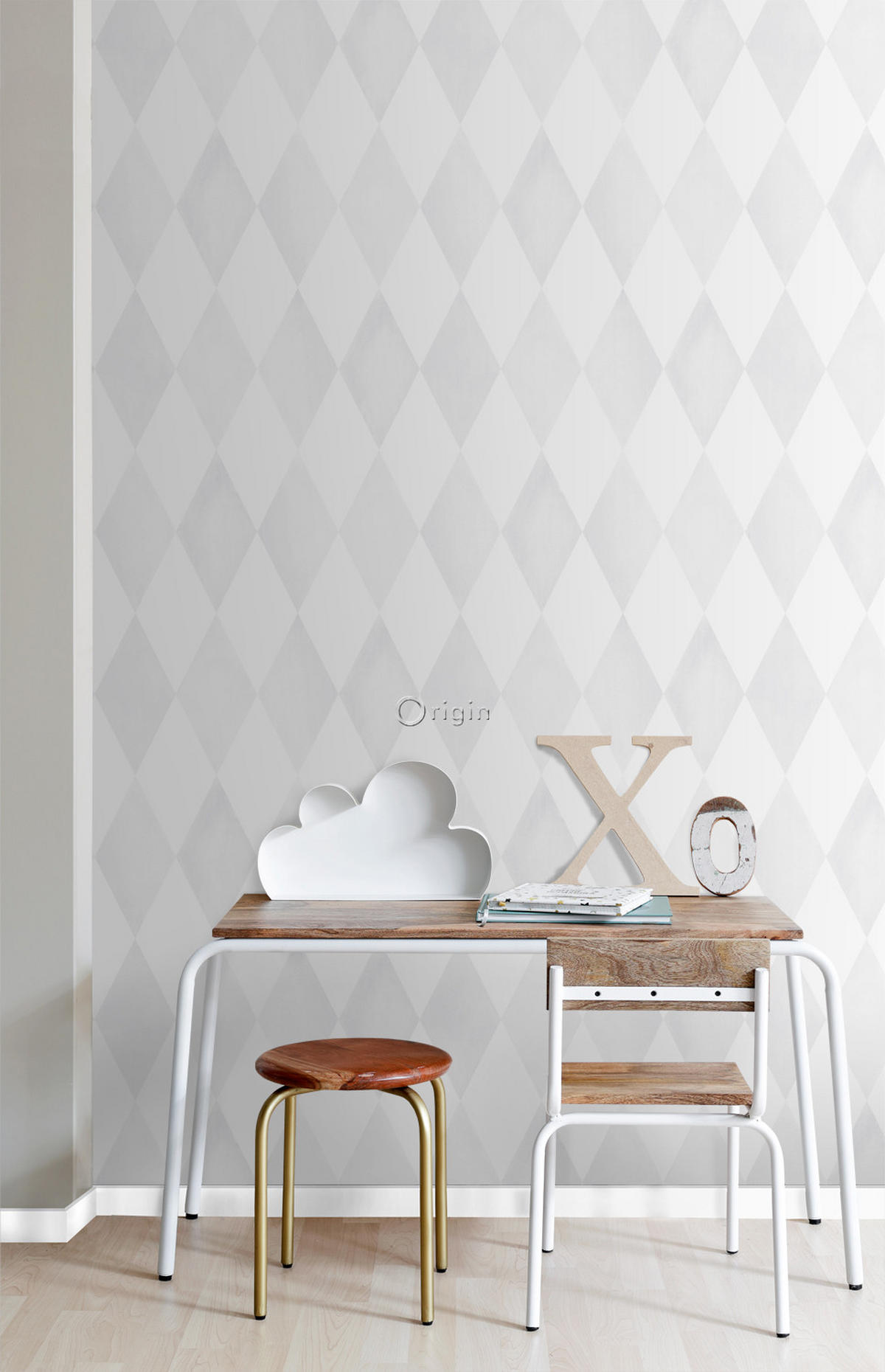 TAPETE Karomuster 53 cm x 10.05 m - Grau, Papier (53/0.1cm) - Origin Wallcoverings