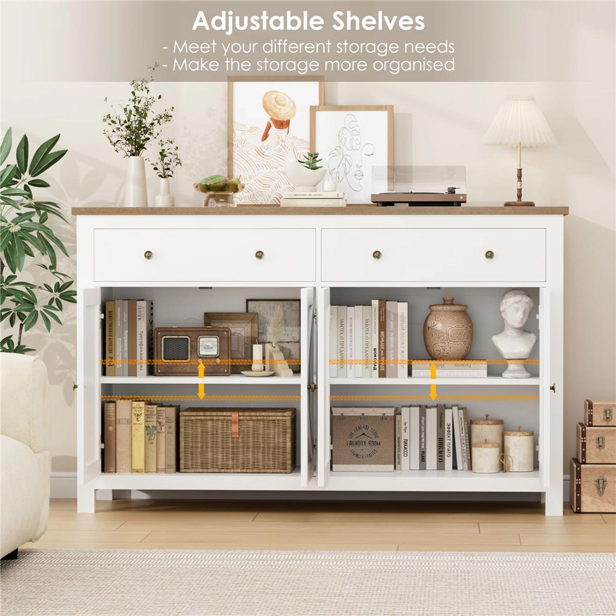 SIDEBOARD 140x89x40 cm Buffetschrank Weiß - Weiß, Holz (140/89/40cm) - Kaket