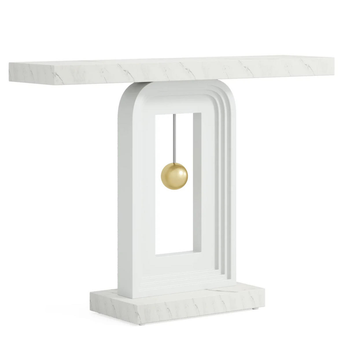 KONSOLENTISCH Marmoroptik Weiß 100/30/ 82 cm - Weiß Hochglanz, Holzwerkstoff/Metall (30/100/82cm) - Quality Elegance