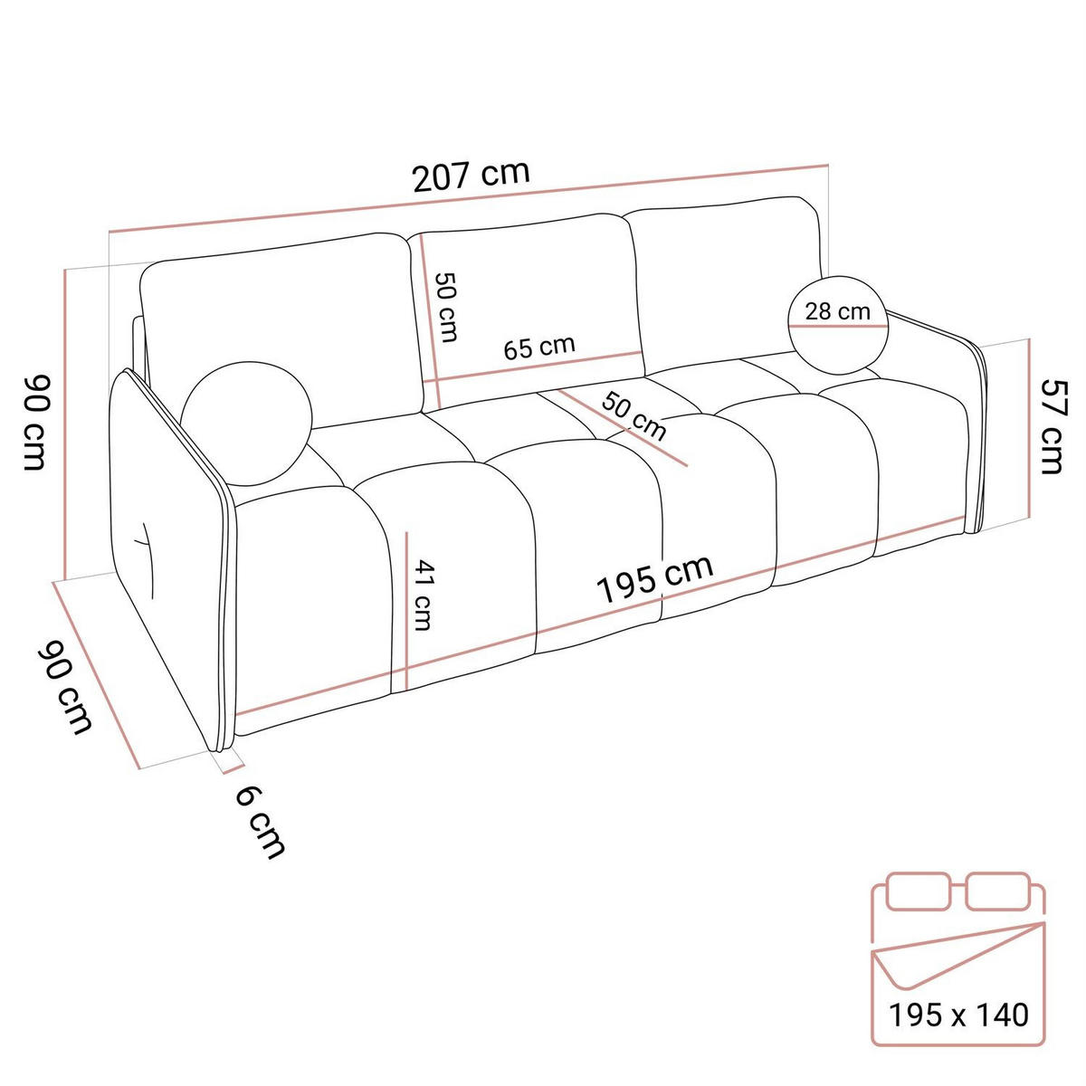 SCHLAFSOFA Morena, zweisitzig, mit Schlaffunktion, Quelle 92 - Dunkelgrau, Textil (207/90/90cm) - Lookway