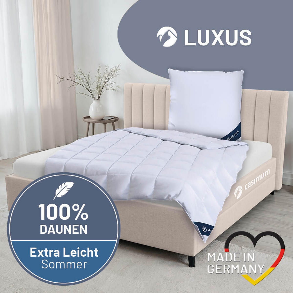 DAUNENDECKE 200x200 Extra Leicht, LUXUS Sommerdecke 100% Daune - Weiß, Textil (200/200cm) - casimum